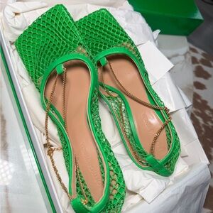 Bottega Veneta Vibrant Green Mesh Heels.